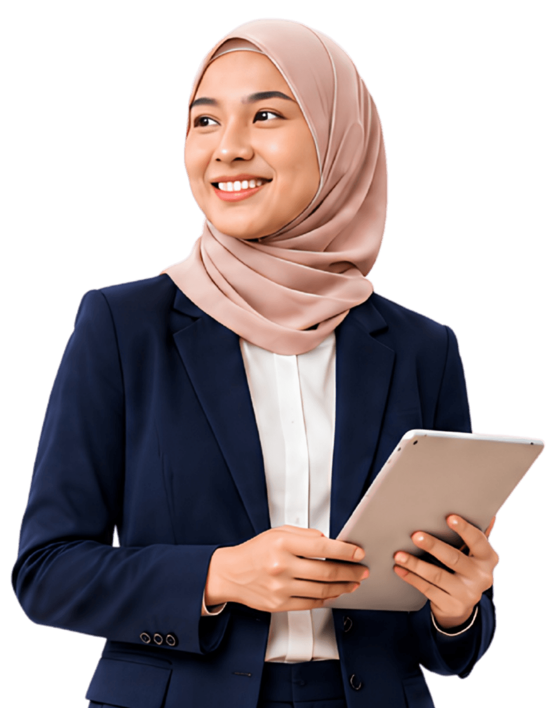 Employer holding tablet